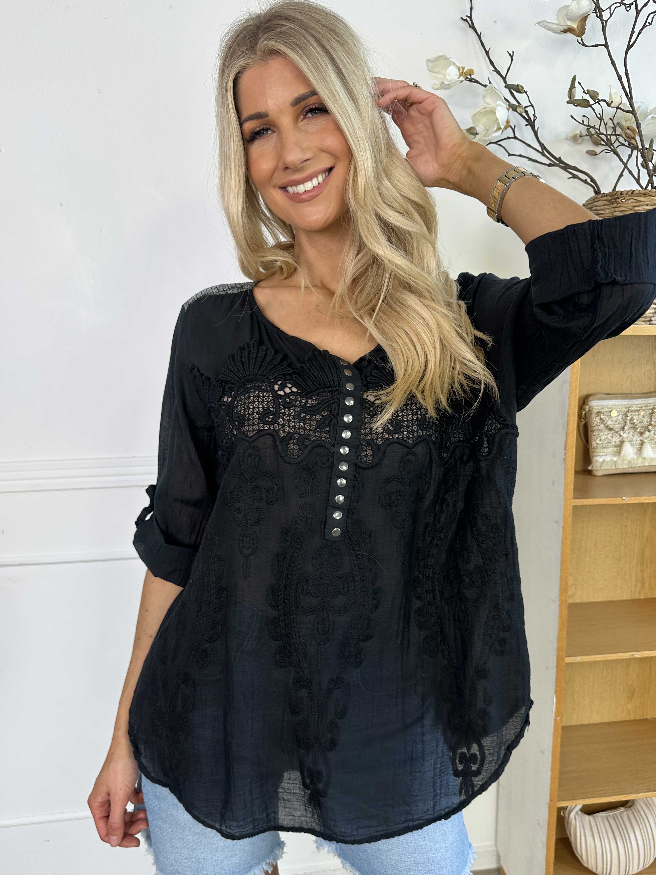 Ellis - Tunika i bomull med detaljer i form av broderier och paljetter